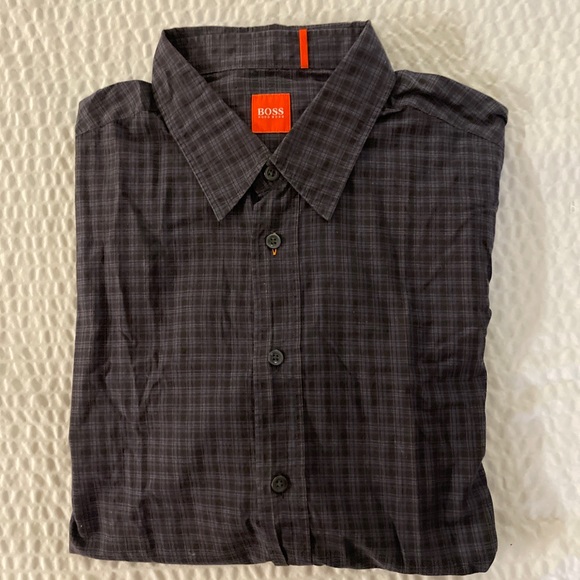 BOSS ORANGE HUGO BOSS Soft Straight Collar Check Print Sport Shirt In Black XL - Picture 7 of 7